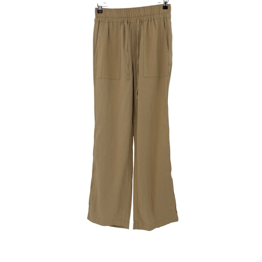 Sanctuary Tan Linen Blend Side Hole‎ Stitching Pants Drawstring Waist Sz S Boho